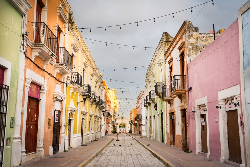 Colorful,Buildings,Down,A,Street,In,Campeche,,Mexico