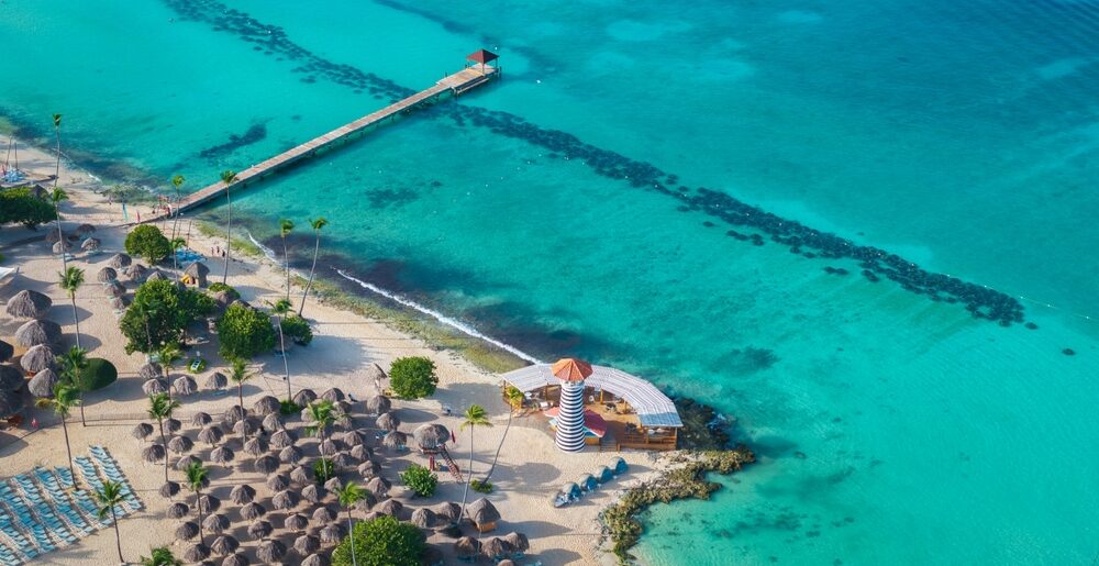 Dominican,Republic,Bayahibe,Beach,At,Sunny,Day,,Lighthouse,Aerial,Photo