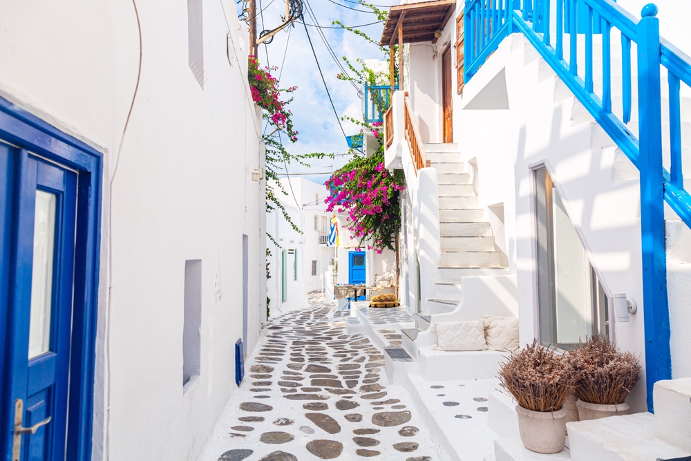 Mykonos,Island,,Greece.,Famous,Old,Town,Narrow,Street,With,White