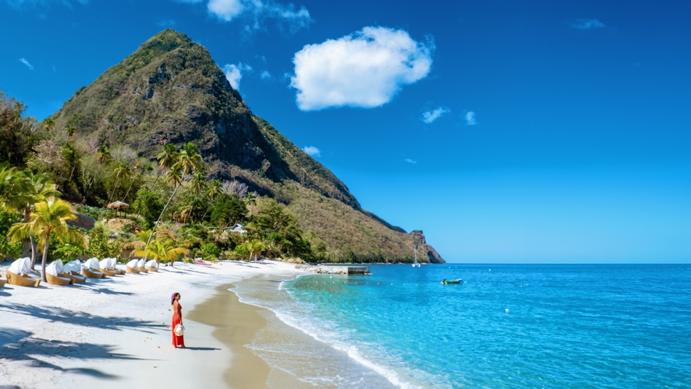 St,Lucia,Caribbean,,Woman,On,Vacation,At,The,Tropical,Island