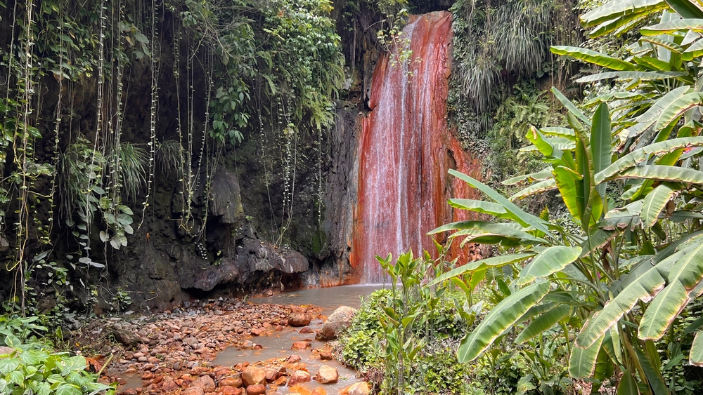 Diamound,Water,Falls,Soufriere,Saint,Lucia.,Volcanic,Water,Fall