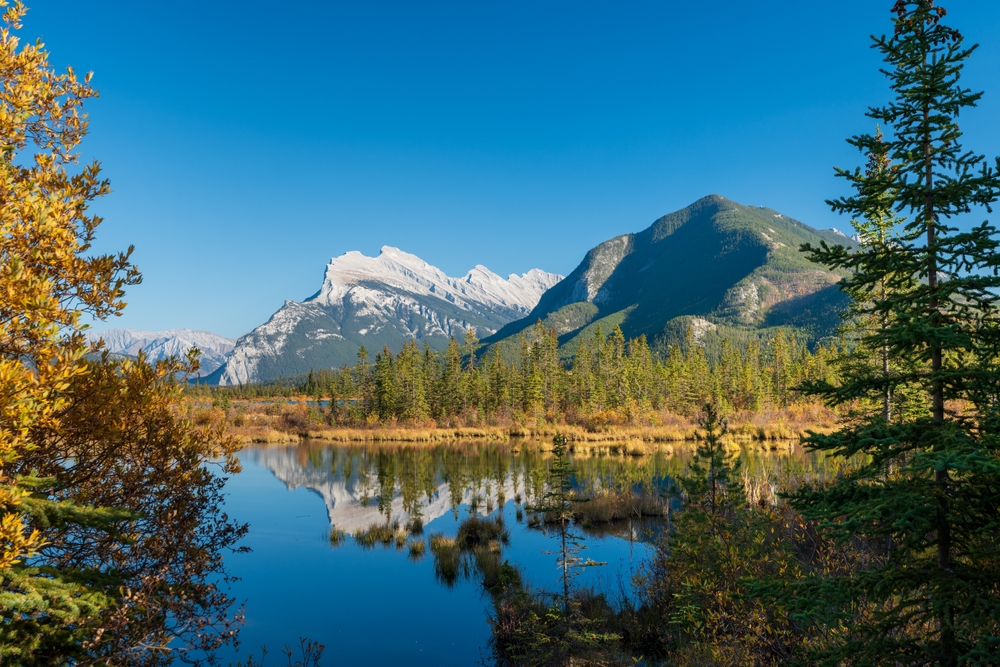 Banff,National,Park,Autumn,Foliage,Scenery.,Alberta,,Canada.,Vermilion,Lakes,