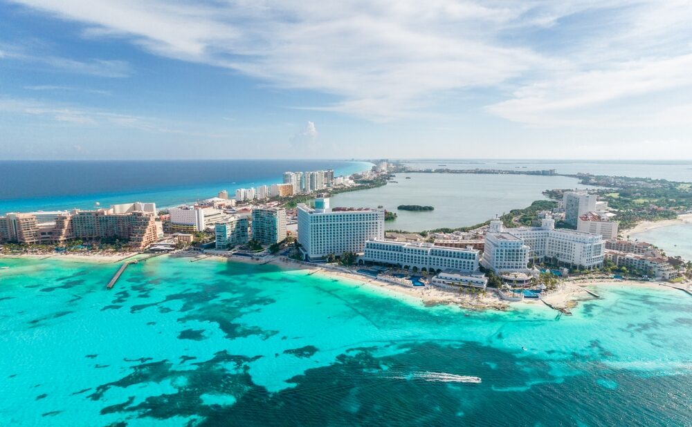 Aerial,Panoramic,View,Of,Cancun,Beach,And,City,Hotel,Zone