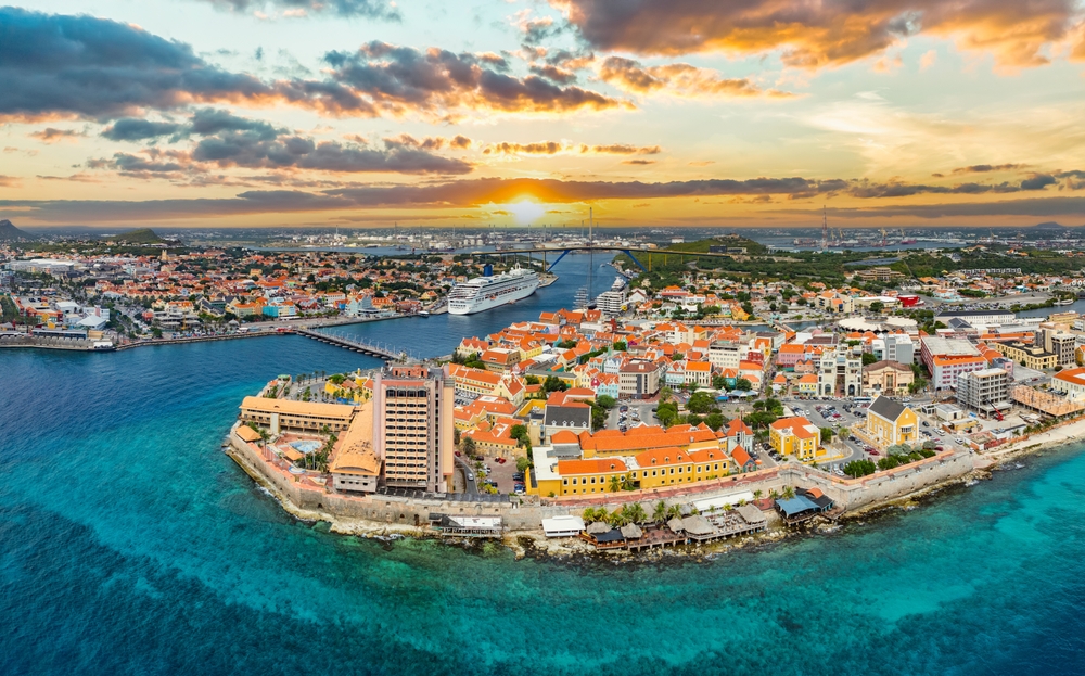 Willemstad,,Curacao,Sunrise,Skyline,Aerial