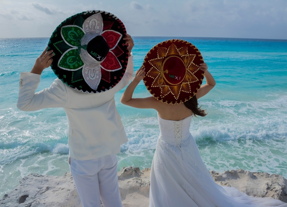 Wedding,Couple,Are,Modeling,Some,Mexican,Charro,Hat